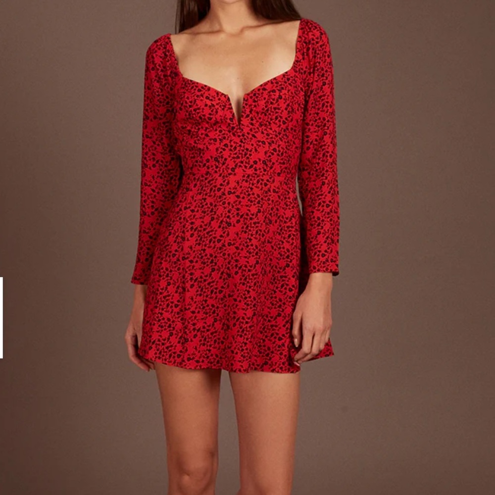 Planet Blue red floral long sleeve dress